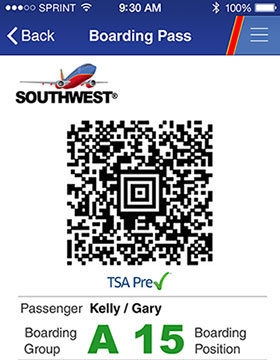 southwest airlines boarding pass a60 and b01 family