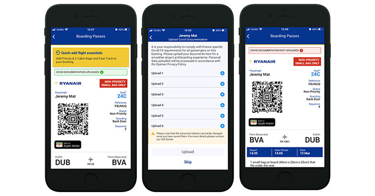 Ryanair COVID-19 Travel Wallet to mobile app